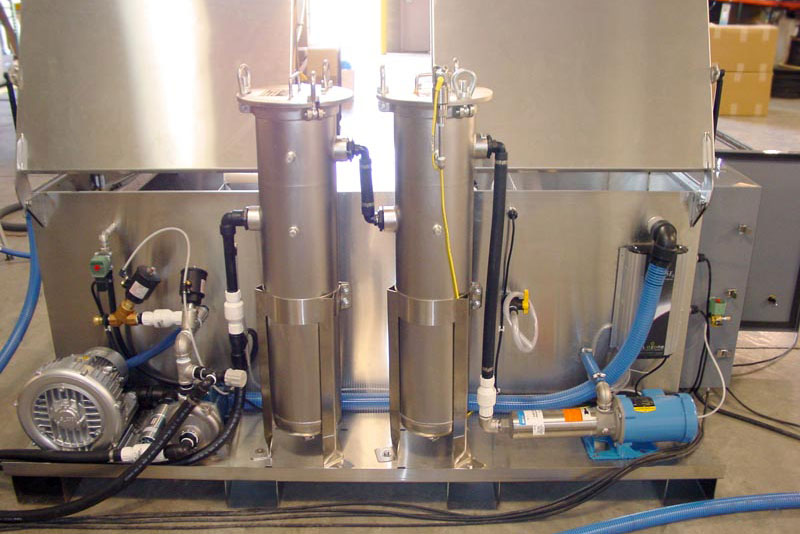 close-up of washing containment filtration system